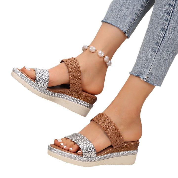 Women's platform sandals with a braided strap design and comfortable sole Lune London