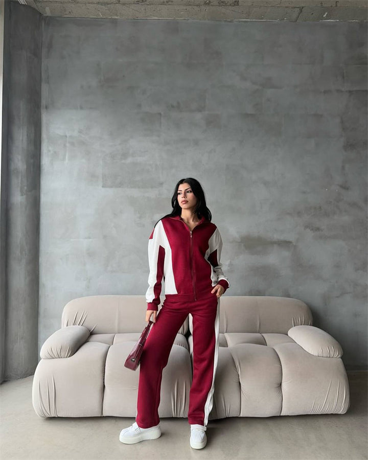 Lune London women's sporty velvet tracksuit with zipper and side stripes