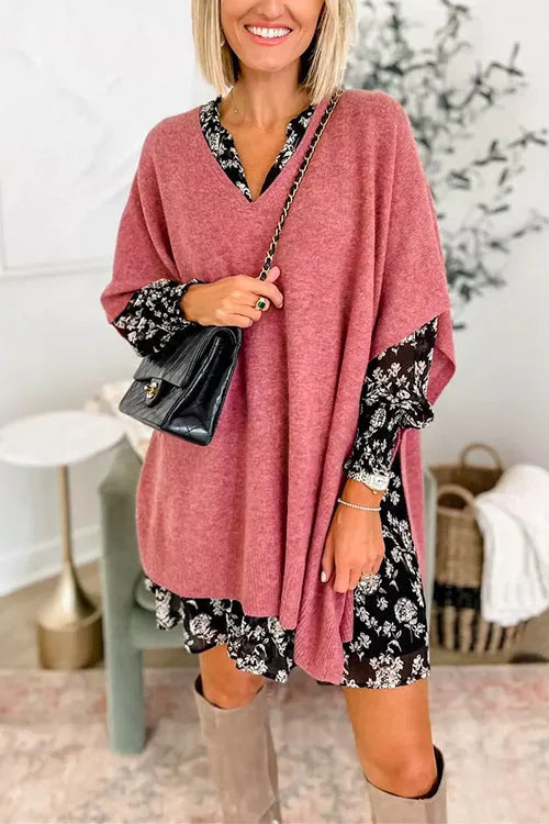 Ladies casual poncho sweater with V-neck and raglan sleeves Lune London
