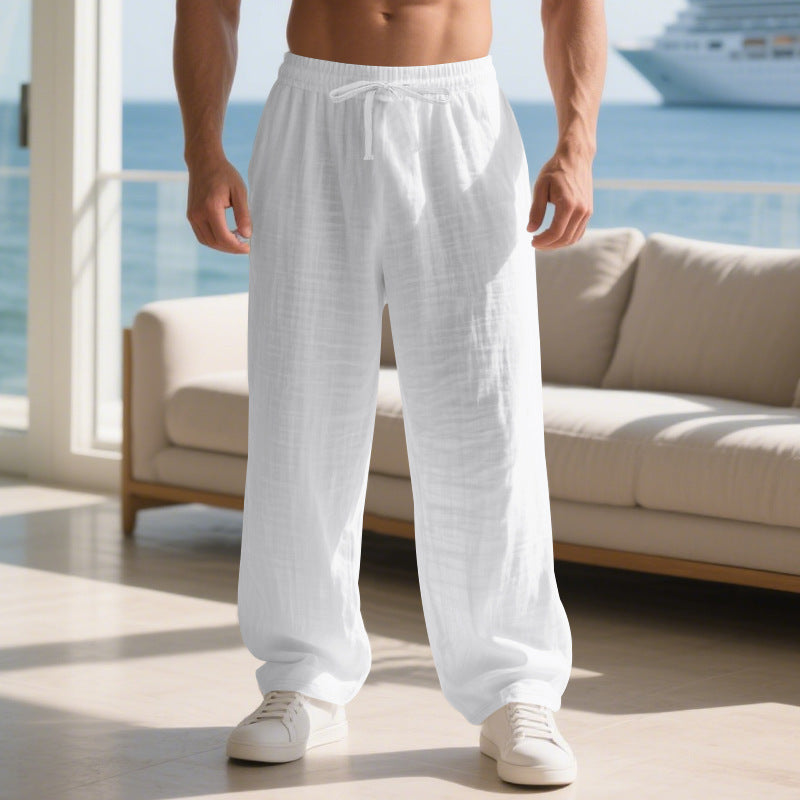 Casual long cotton pants for men with elastic waistband and practical drawstring Lune London