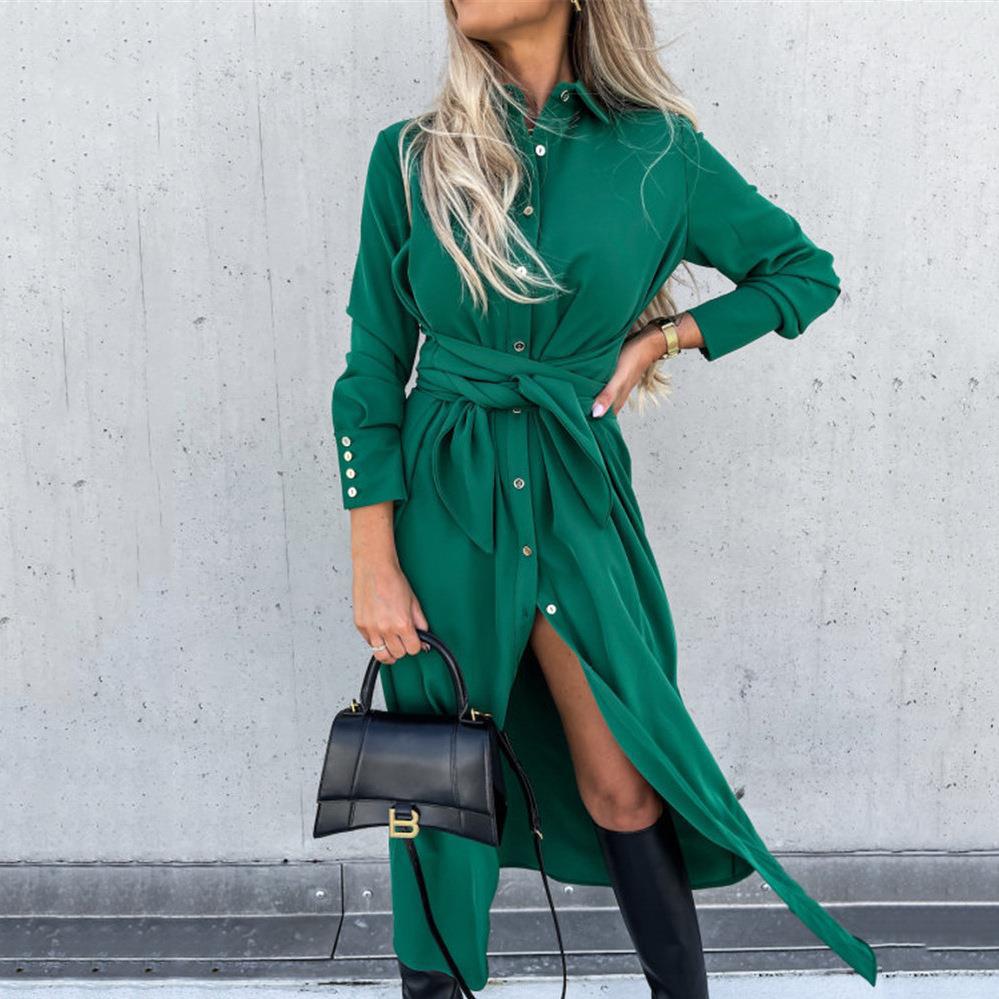 Lune London | Women's Shirt Dress with Tie Belt and Side Slit