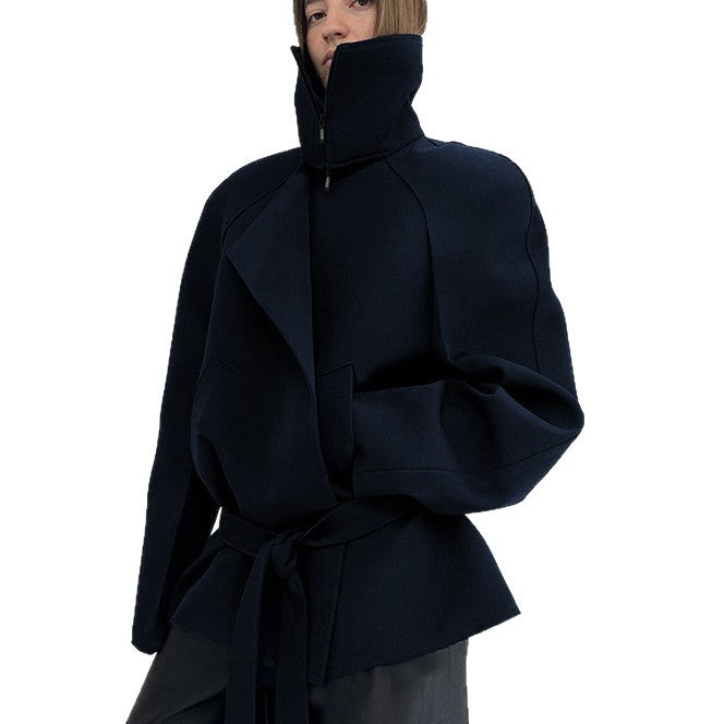 Stylish designer windbreaker for women with high collar and waist belt Lune London