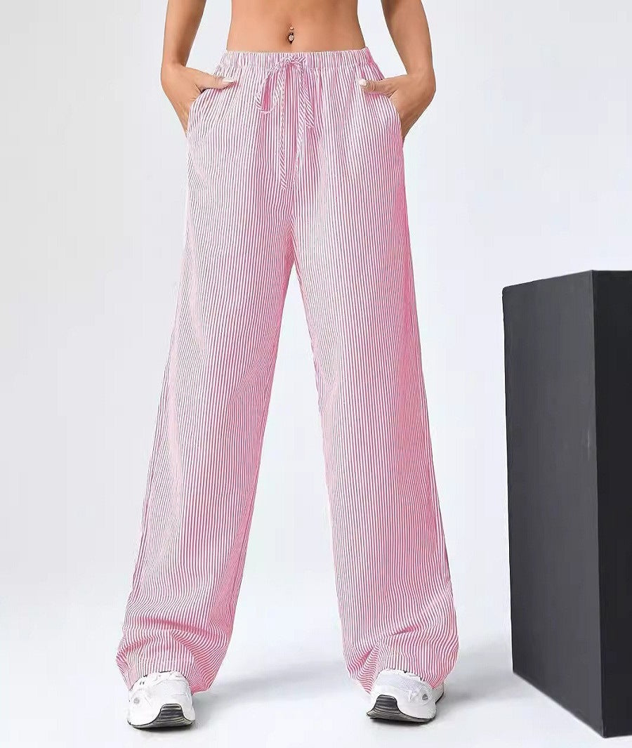 Wide striped pants for women with a comfortable elastic waistband Lune London