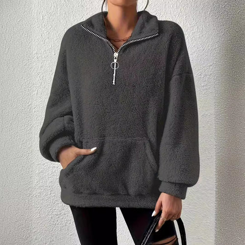 Ladies elegant fleece sweater with high collar and pockets Lune London