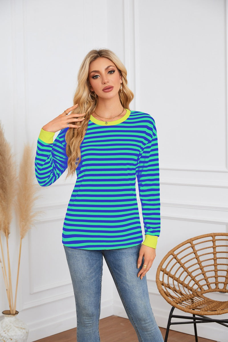 Striped long sleeve ladies t-shirt with round neck Lune London