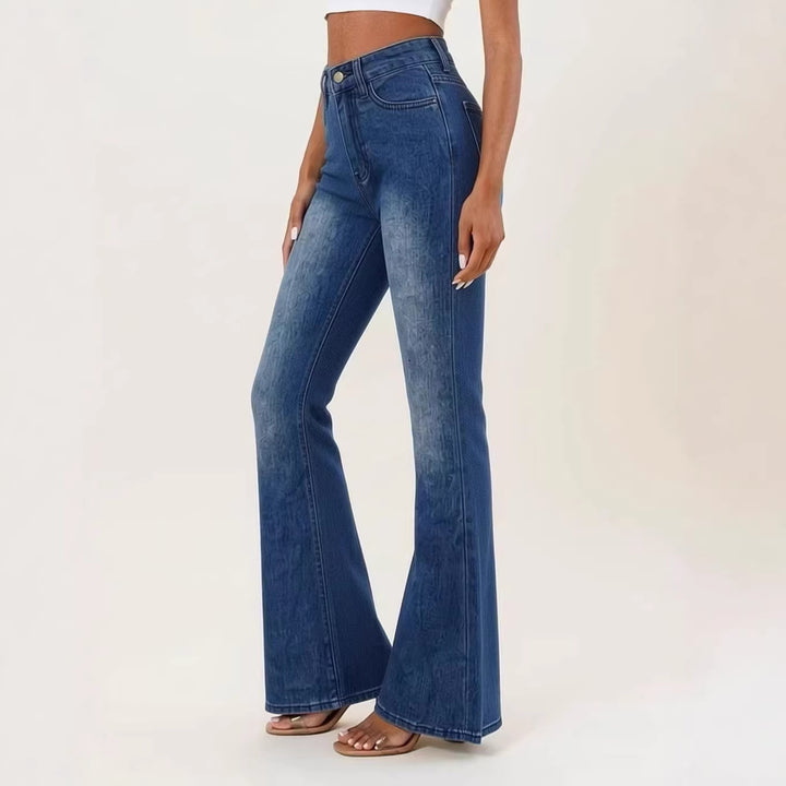 Women's Flared Jeans with High Waist and Unique Texture Design Lune London