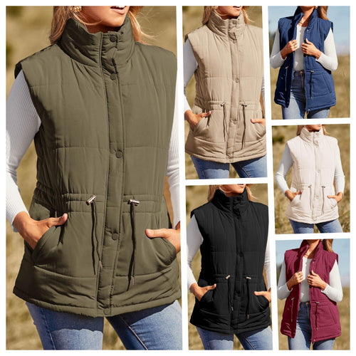 Ladies sleeveless down jacket with high collar and practical zippered pockets Lune Londonl