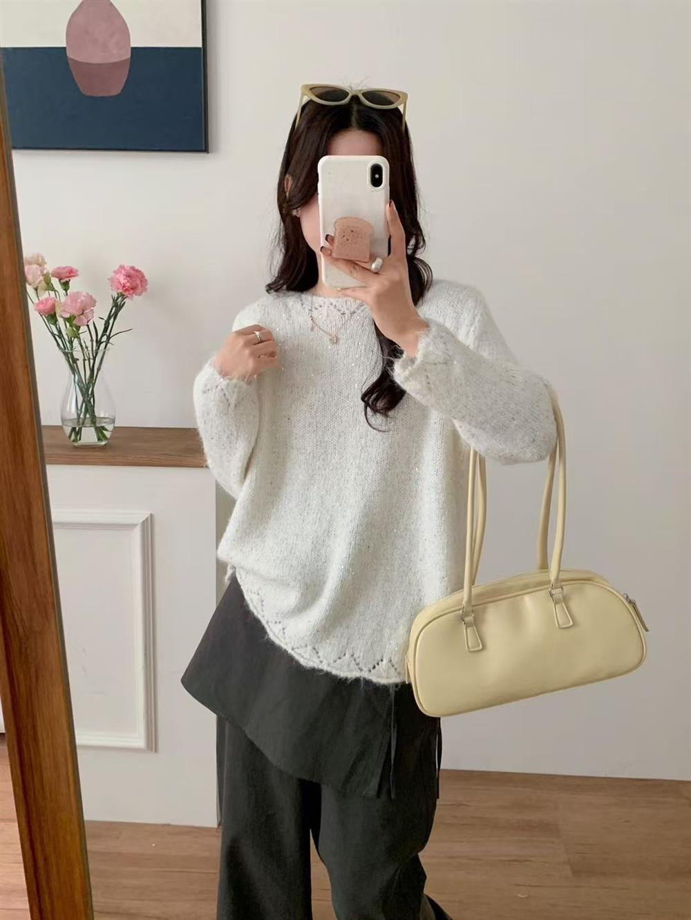 Ladies fluffy knit sweater with shiny accents and relaxed fit Lune London