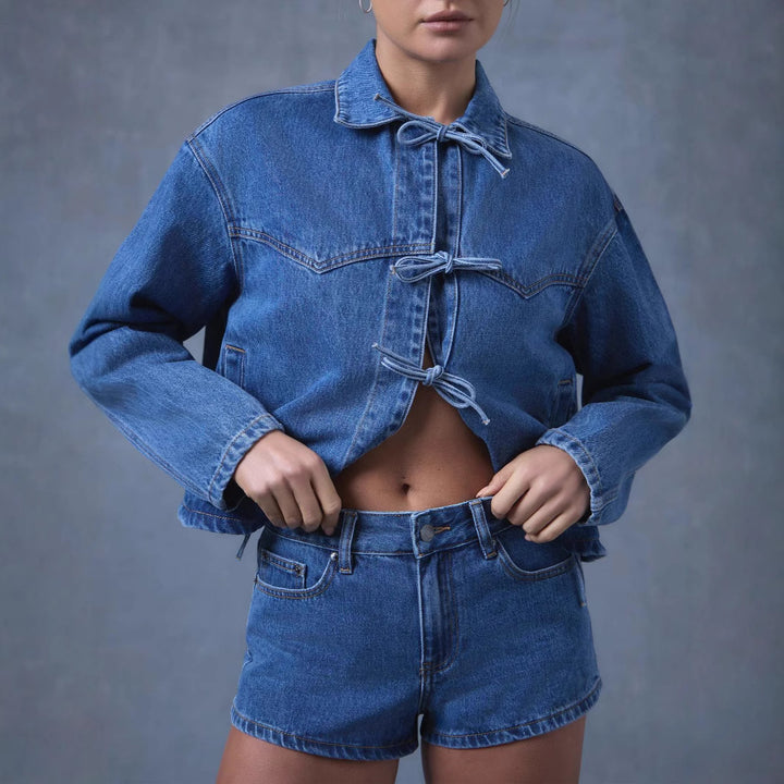 Women’s Modern Denim Blazer with Tied Belt Lune London