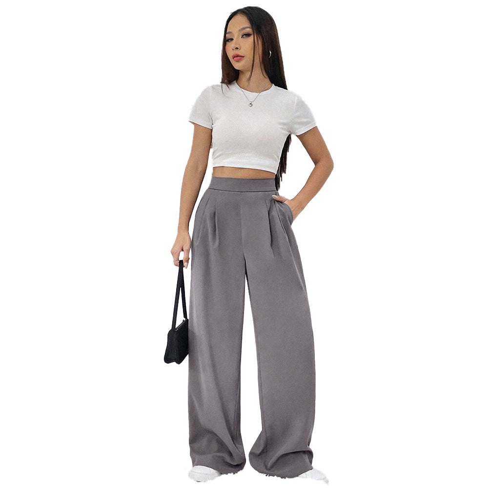 Pantalons larges élégants pour femmes avec taille haute et plis Chic & Stil