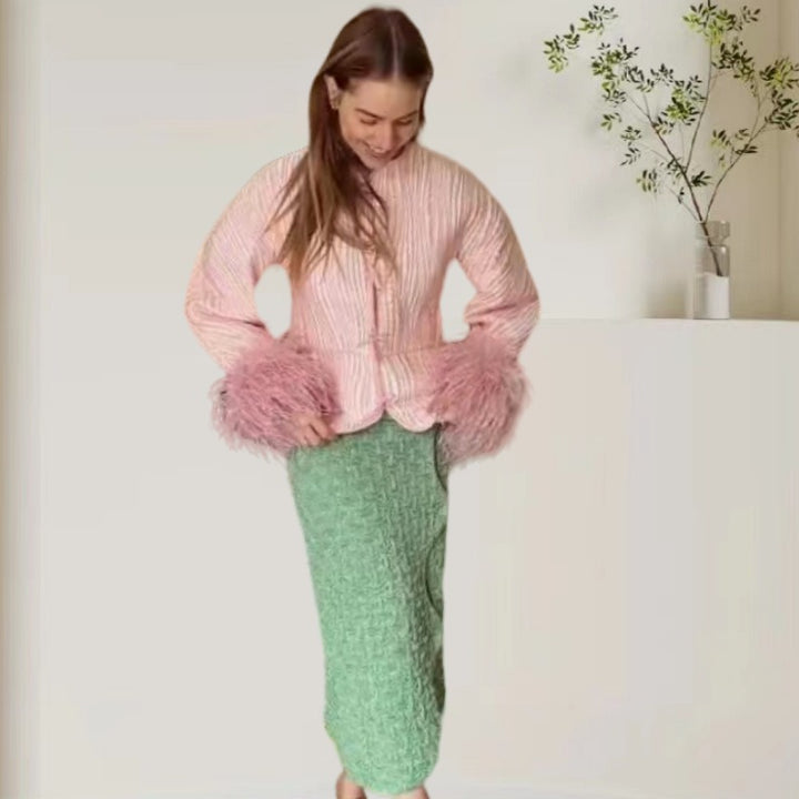Women's Elegant knit cardigan with voluminous sleeves and a delicate pattern Lune London