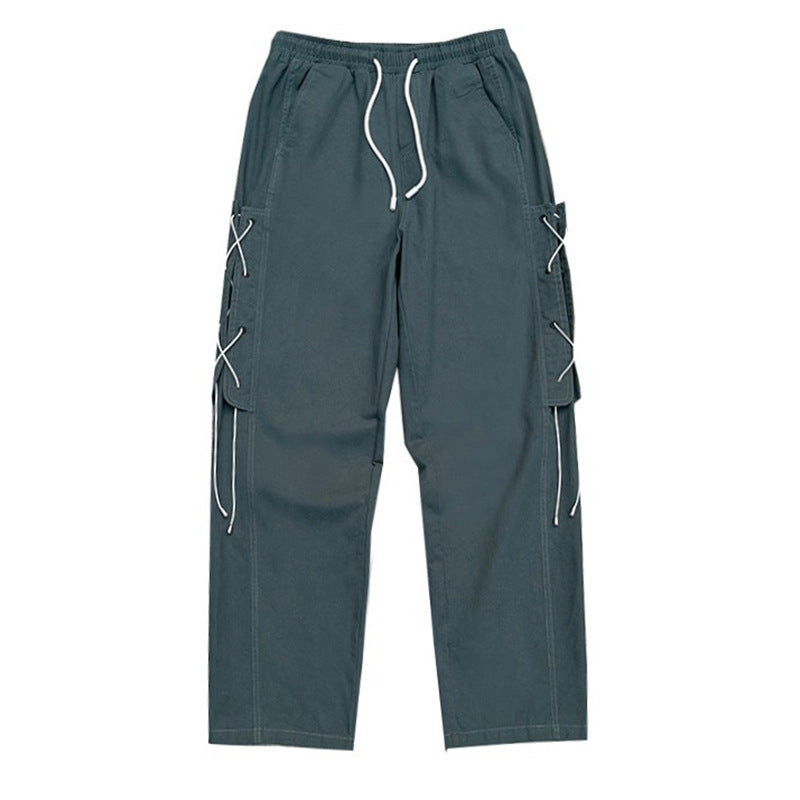 Women's Wide Cut Cargo Pants with Decorative Lacing
