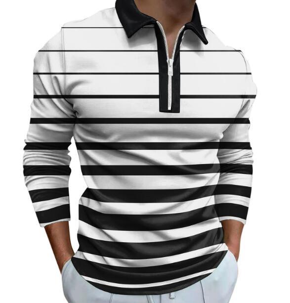 Men's long sleeve polo with sporty striped detail and high-quality zipper Lune London