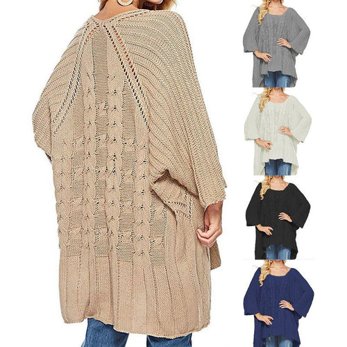 Ladies oversized knitted poncho with trendy structured pattern Lune London