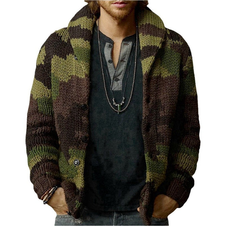 Men's knitted jacket with unique camouflage design and high collar Lune London