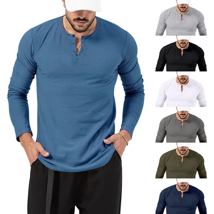 Men's Long Sleeve Henley Shirt in High Quality Cotton Blend with Stylish Button Details Lune London