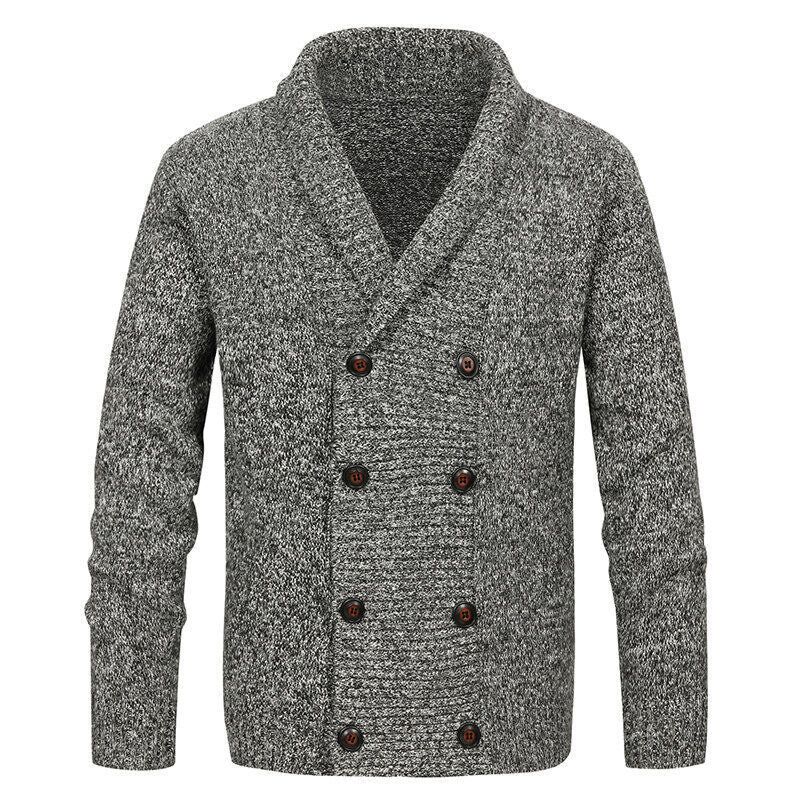 Knitted jacket for men with modern shawl collar and decorative buttons Lune London