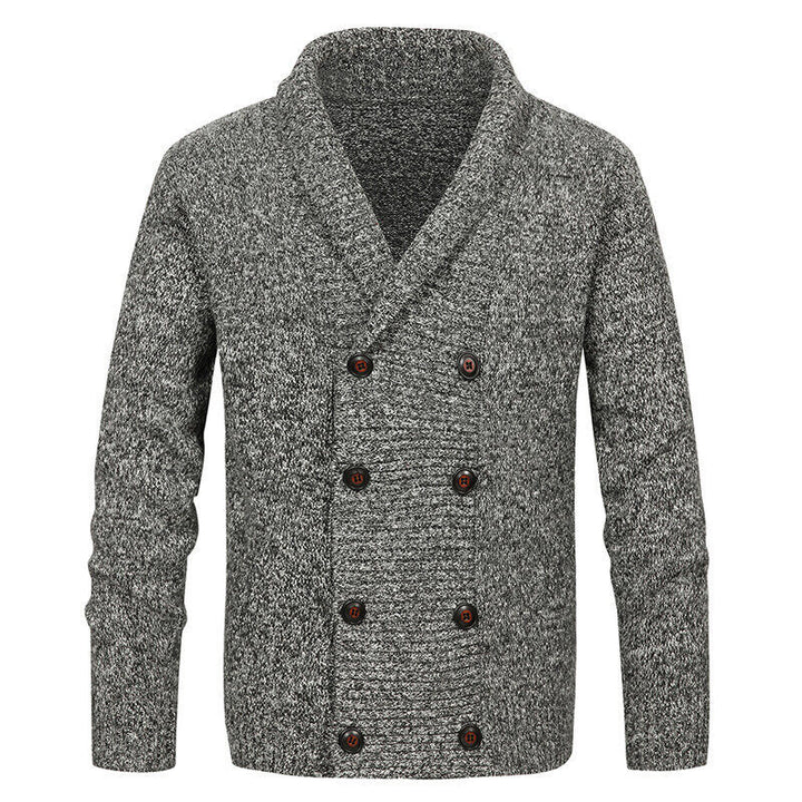 Knitted jacket for men with modern shawl collar and decorative buttons Lune London