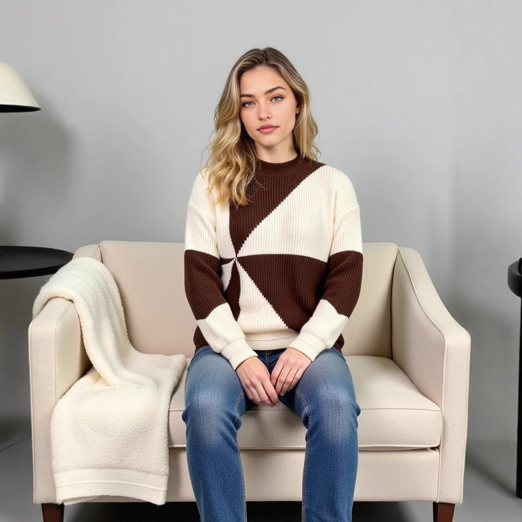 Knit sweater for ladies with geometric design and relaxed fit Lune London