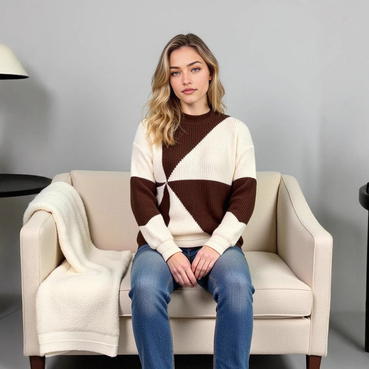 Knit sweater for ladies with geometric design and relaxed fit Lune London