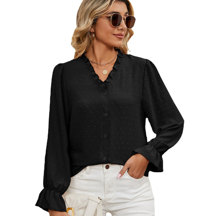 Women's blouse with ruffled details and puff sleeves Lune London