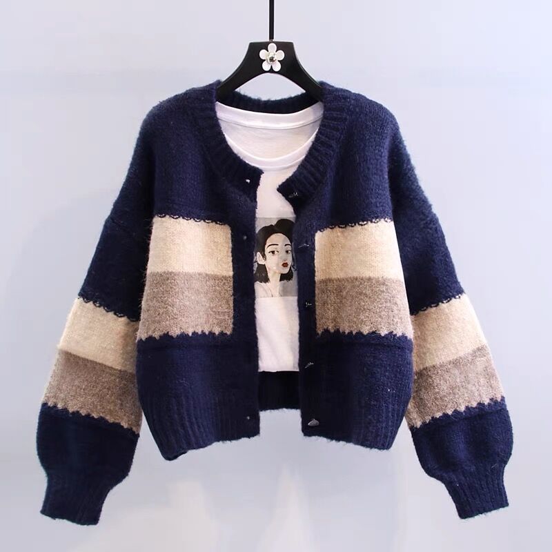 Cardigan féminin à la mode avec des rayures à blocs contrastants Chic & Stil