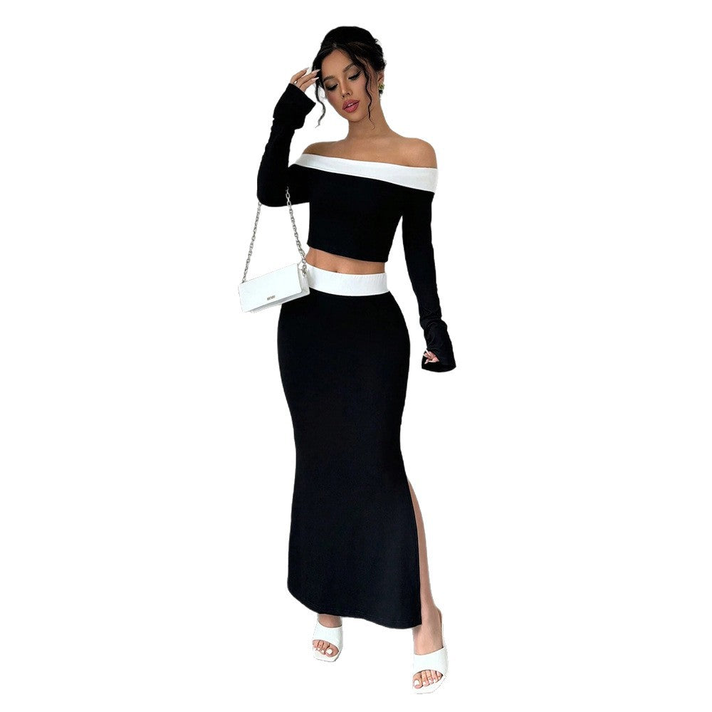 Chic & Stil Women's Off-Shoulder Crop Top and Maxi Skirt Set