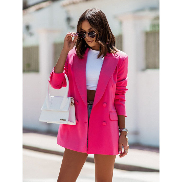 Dames élégant blazer surdimensionné avec fermeture à double boutonnage et finition soyeuse Chic & Stil