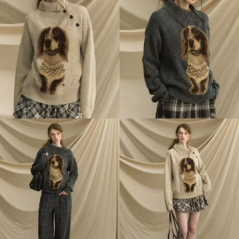 Pull tricoté pour femme avec motif animal et col haut Chic & Stil