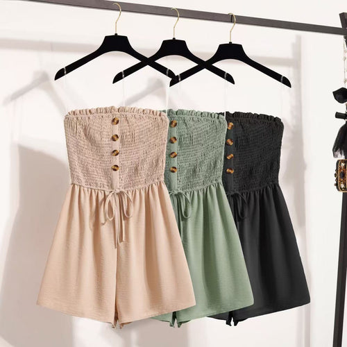 Dress jumpsuit for women with a waist accentuated by buttons and elastic top Lune London