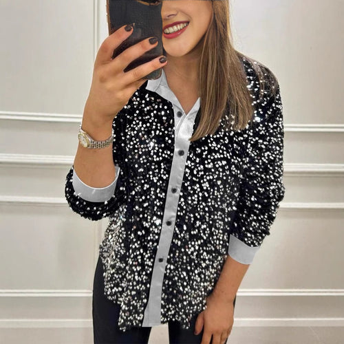 Blouse en sequins étincelants pour femmes avec col classique Chic & Stil
