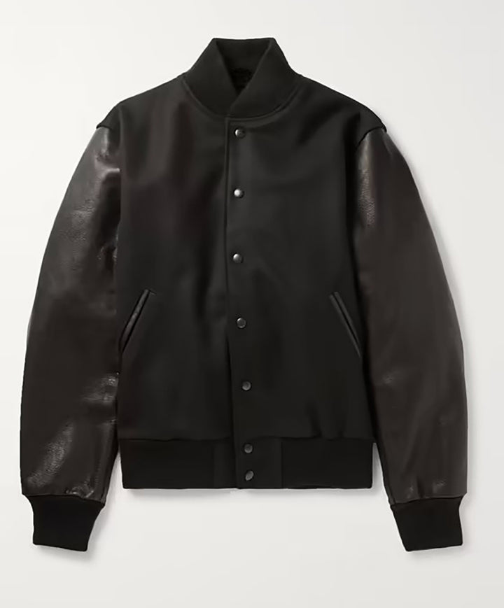 Stylish varsity jacket for men with leather sleeves Lune London
