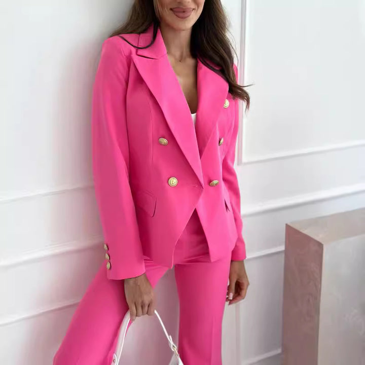 Women Elegant Double-Breasted Blazer with Chic Textured Design and Style