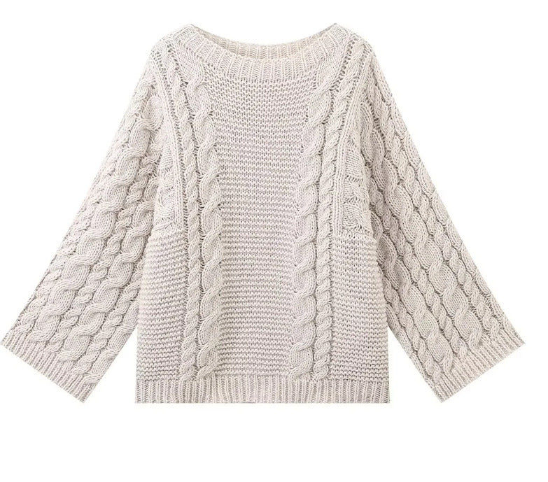 Knit sweater for women with a casual fit and braided design Lune London