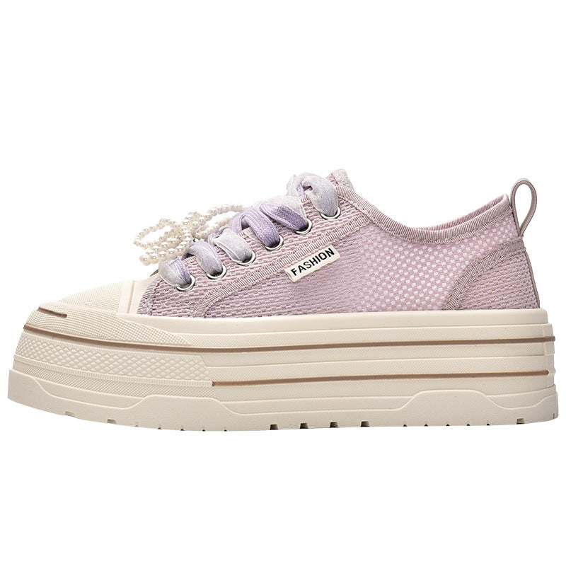 Ladies Platform Sneakers with Fashionable Mesh Upper Material and Trendy Pearl Details Lune London