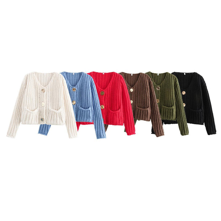 Knit jacket for women with decorative buttons and side pockets Lune London