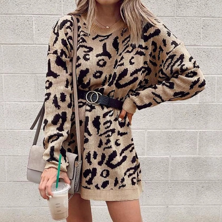 Robe en tricot surdimensionnée pour femmes avec motif animal et ceinture à la mode Chic & Stil