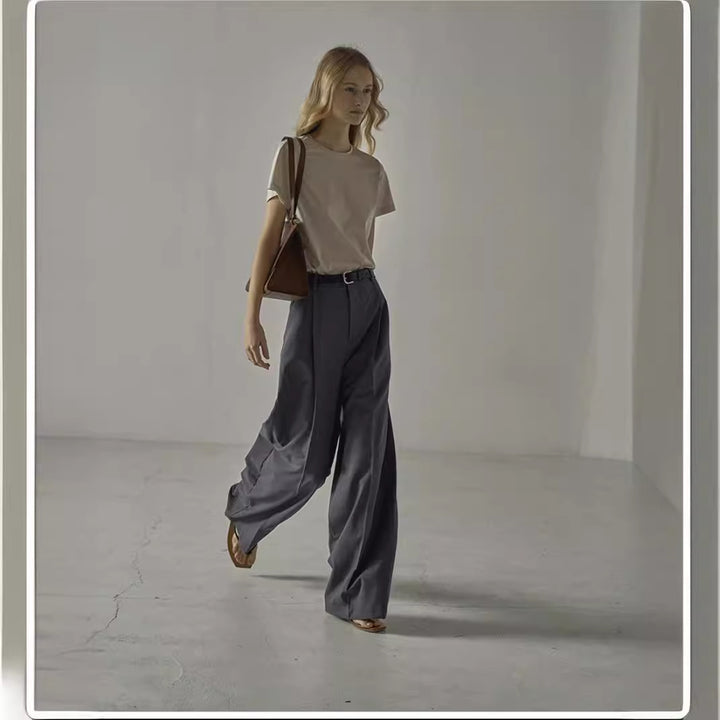 Pantalons larges élégants pour femmes taille haute avec ceinture Chic & Stil