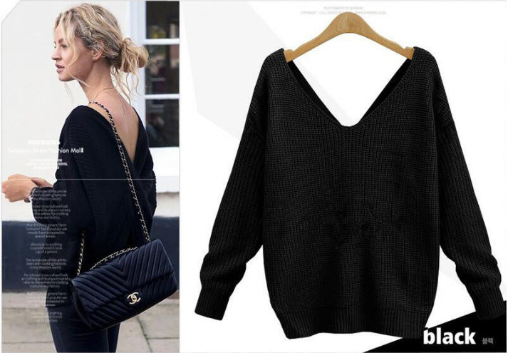 Knitted sweater for women with a unique back design and a deep V-neck Lune London