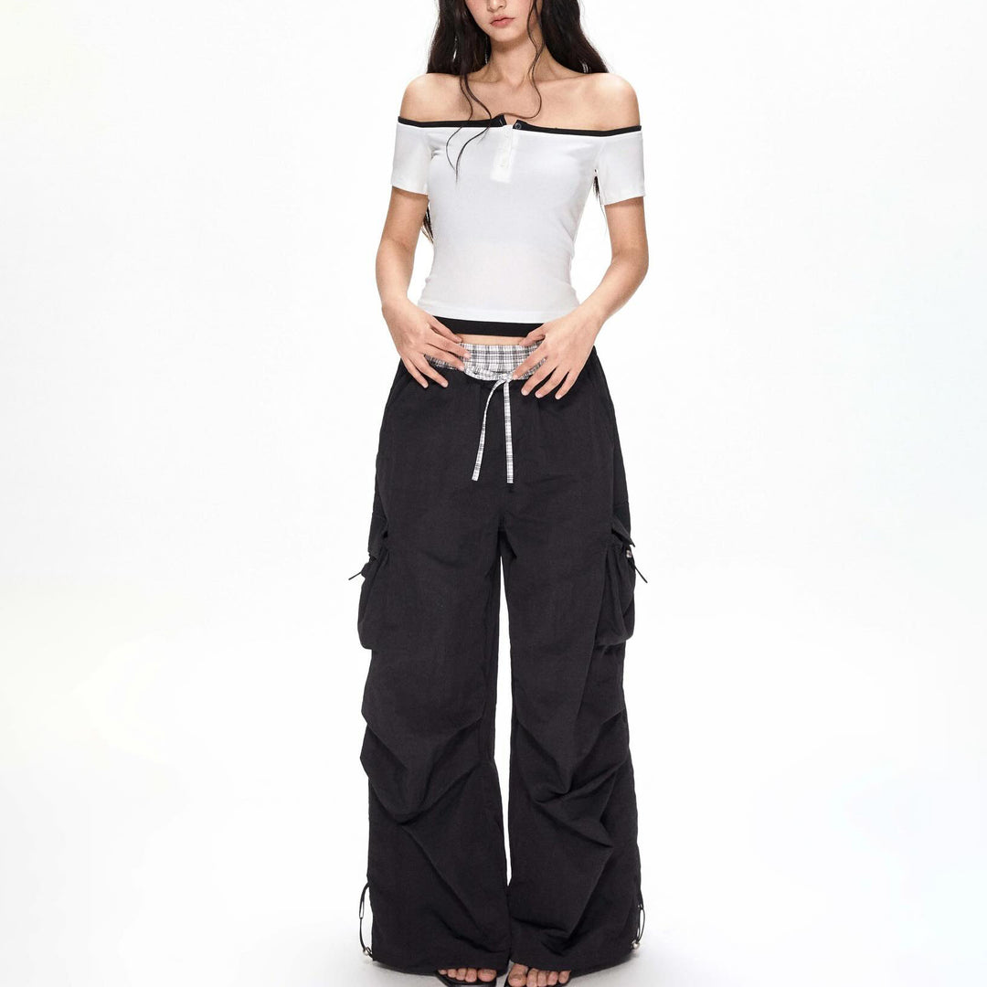 Wide-leg cargo pants for women with adjustable waistband Lune London
