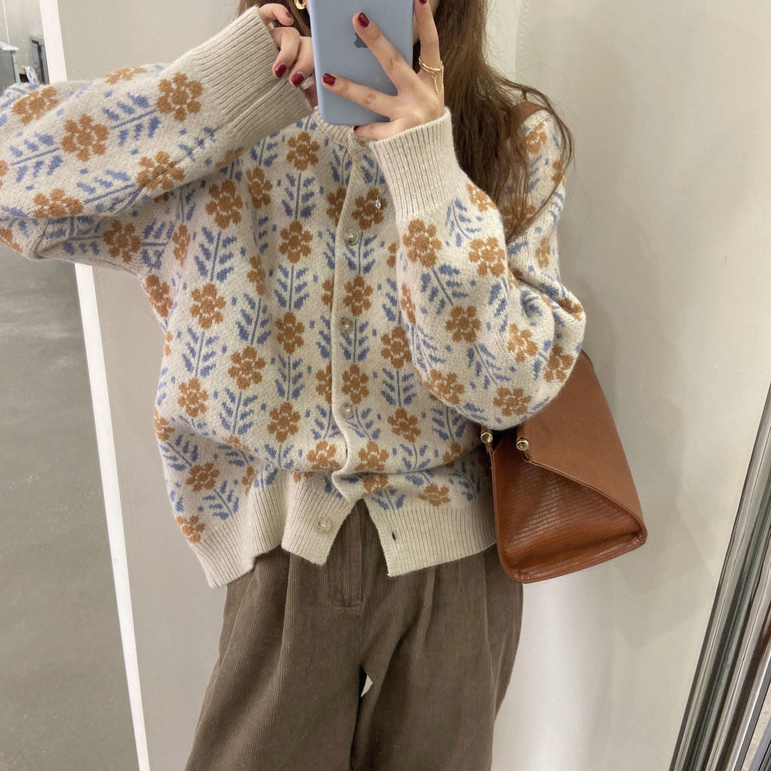 Lune London floral pattern knit cardigan for women