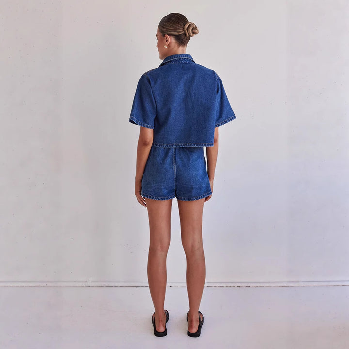 Women Denim Short Jacket with Matching Skirt in Casual Style Lune London