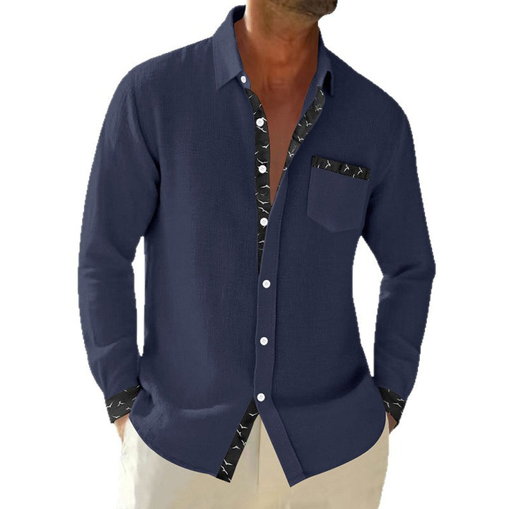 Men's Casual Long Sleeve Shirt with Trendy Collar and Chest Pocket Lune London