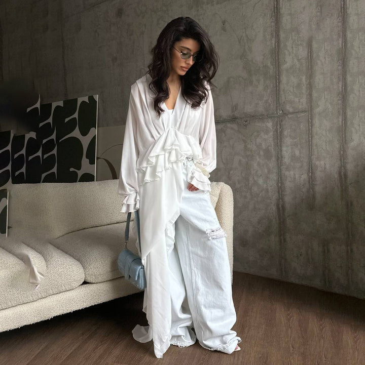 Elegant and flowing maxi dress for women with a loose fit and gathered details Lune London