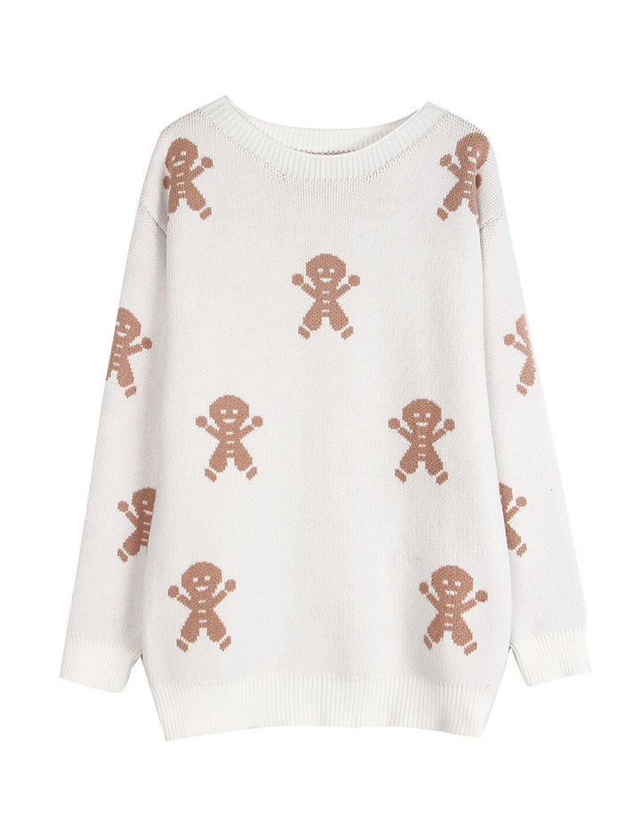 Pull en tricot féminin avec motif de pain d'épice festif et coupe ample Chic & Stil