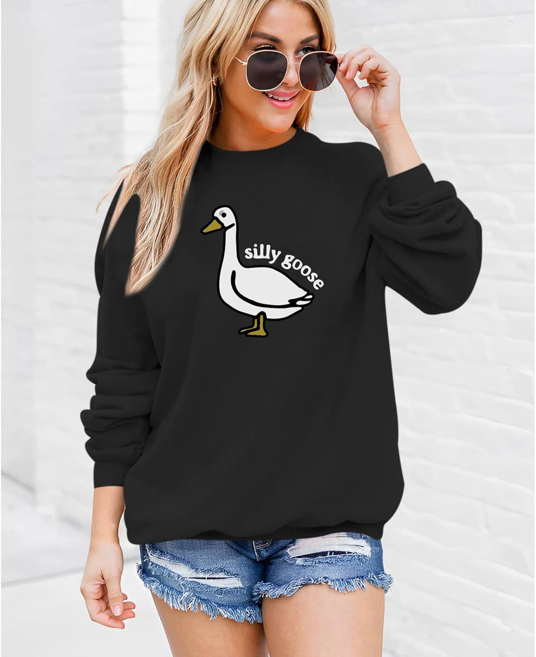 Sweatshirt pour femme avec motif de canard ludique et coupe décontractée Chic & Stil