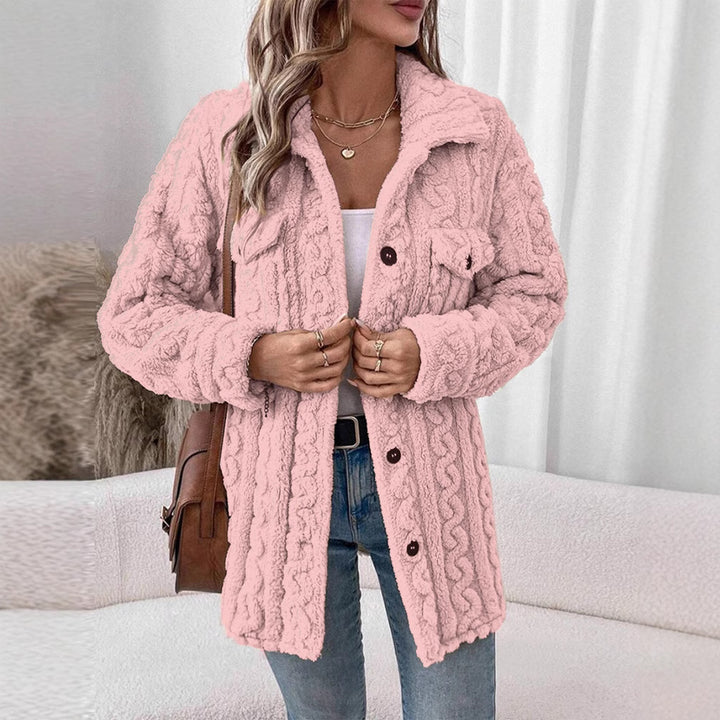 Knitted jacket for women with texture and applied pockets Lune London