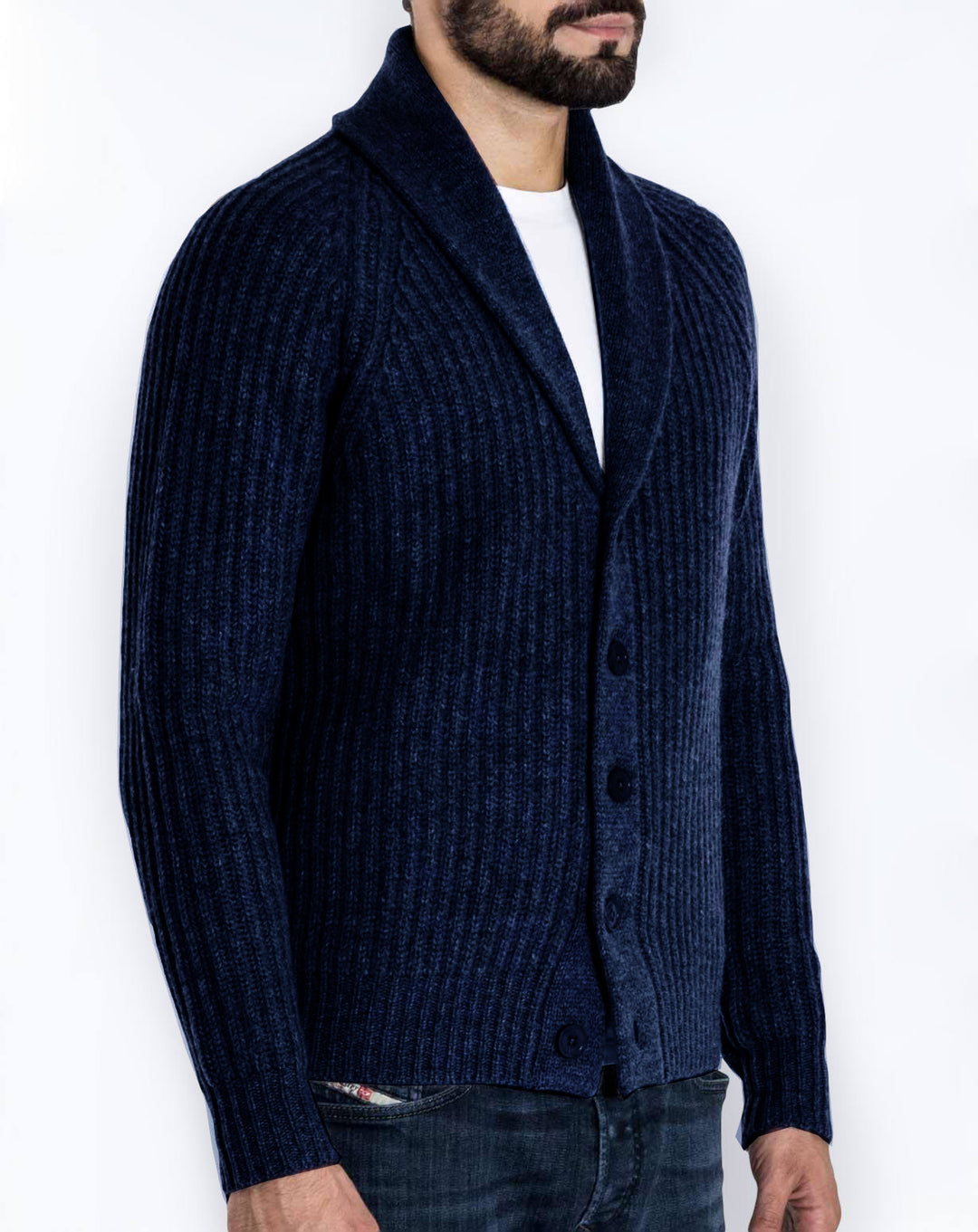Modern shawl collar knitted jacket for men Lune London