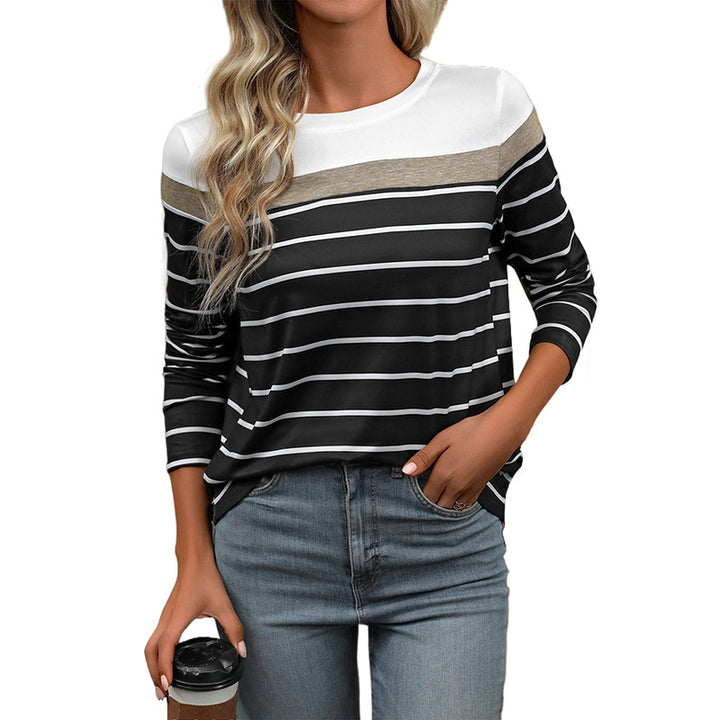Casual long sleeve t-shirt for women with striped pattern and round neck Lune London