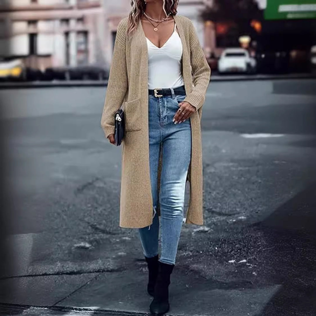 Cardigan chunky tricot pour femmes avec poches ouvertes et coupe décontractée Chic & Stil